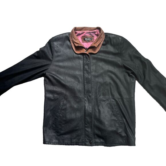 VTG Remy Soft Leather Jacket Double Collar, Black, Iridescent Lining, Mens Large - Picture 9 of 10